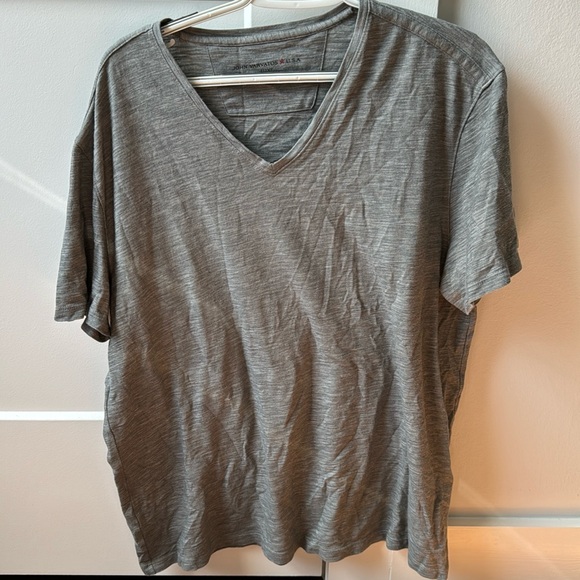 T-shirt John Varvatos Uomo Manica Corta Scollo A V, Modello Miles, Cotone Slub, Colore Blu Nebbia